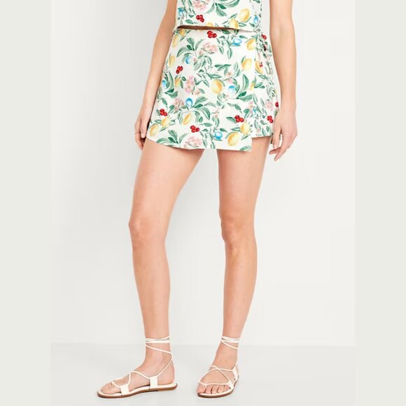 NWT OLD NAVY FRUIT PRINT FAUX-WRAP LINEN SKORT - SIZE L PETITE - Picture 4 of 10